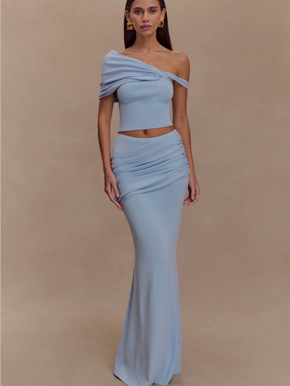 Meshki Light Blue One-Shoulder Two-Piece Maxi Dress